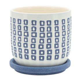 5" TINY SQUARES PLANTER W/ SAUCER, BLUE