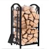 17.8L x11.8W x 29.3H in Wrought Iron Steel Frame Firewood Storage Holder with 4 Tools, Black