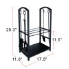 17.8L x11.8W x 29.3H in Wrought Iron Steel Frame Firewood Storage Holder with 4 Tools, Black