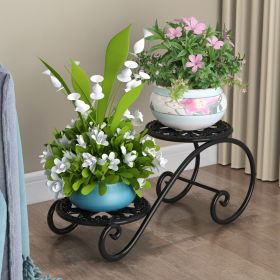 2-Tier Metal Plant Stand Storage Rack Shelf Flower Pot Holder Display Shelf (Color: BLACK)